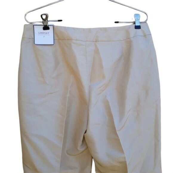 Ann Taylor Formal 100% Silk Lindsay Ankle Pants Metallic Tan Size 8 - Picture 5 of 11